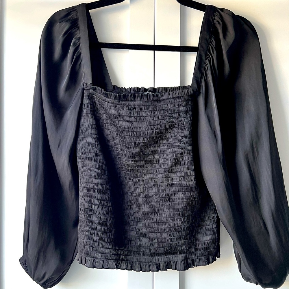 Jcrew Squareneck Smocked Featherweight Satin Top